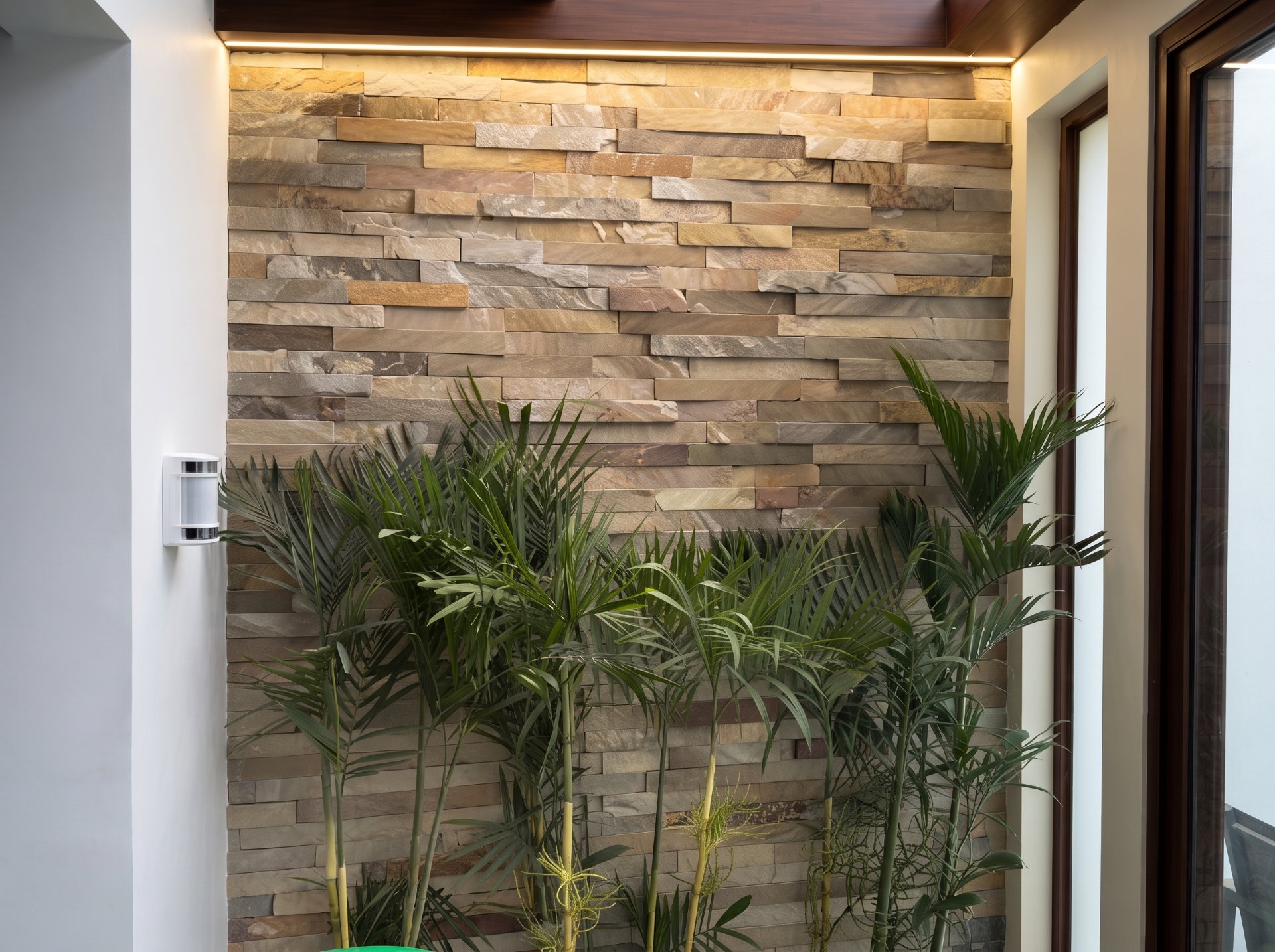 Muro de piedra natural con plantas